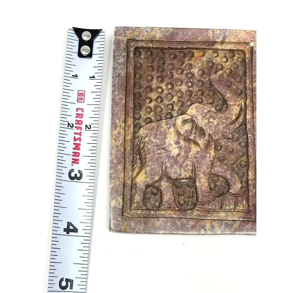 Vintage Elephant Carved Soapstone Stone Paperweight Trinket Plaque 4